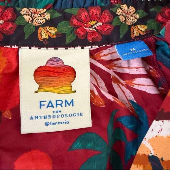 Farm Rio Poplin V-Neck Blouse Size Medium Floral Cotton Top Long Sleeve - Picture 6 of 11